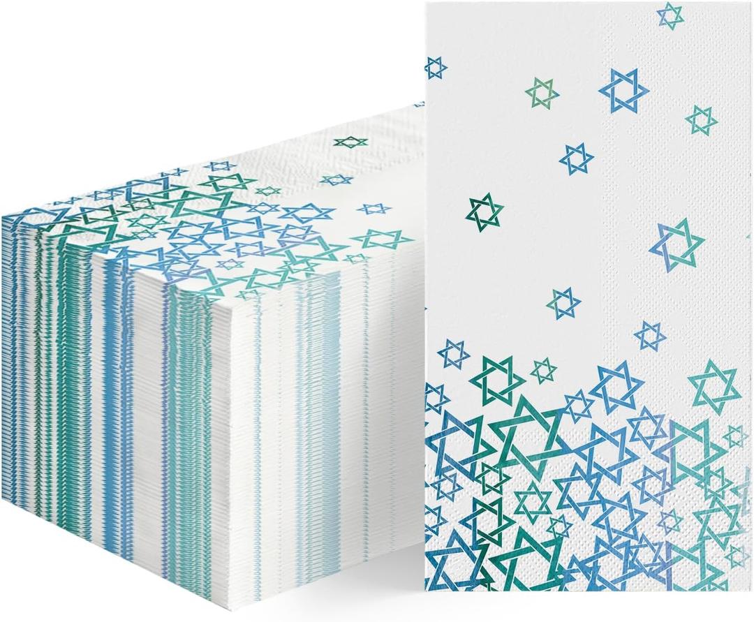 Horaldaily 100 Hanukkah Disposable Paper Decorative Guest Napkins, Judaic Stars Blue Hand Towel for Party Lunch Dinner Kitchen Bathroom