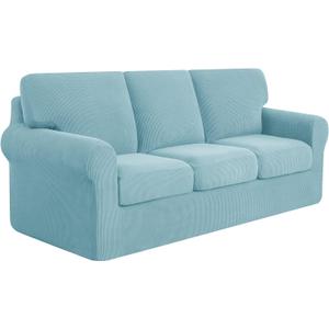 SUBRTEX 7 Pieces Stretch Sofa Slipcover,Couch Cover for 3 Cushion Washable Sofa Cover with Individual Backrest Cushion Covers for Living Room(Large,Steel Blue)