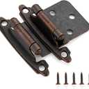 Ravinte 30 Pack (15 Pairs) 1/2" Overlay Cabinet Hinges, Self-Closing Semi-Concealed Face Mount, Antique Copper Decorative Hardware with Door Bumpers for Kitchen & Cupboard Doors