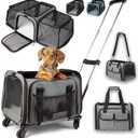 Pet Carrier with Wheels - MAX 12 lbs - United Delta American Frontier Airline Approved - Two Expandable Sides, Storage Pockets Adjustable Leash - Rolling Dog and Cat Carrier TSA Compliant (Grey)