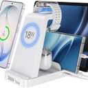 5 in 1 Wireless Charger for Samsung, Wireless Charging Station for Multiple Devices, Fast Charger Stand for Samsung Galaxy S26 S25 S24 S23 S22 Note 20 10 Z Fold 7 6 Galaxy Watch 8 7 6 5 Buds,White