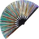 SoJourner Bags Rave Fan - Large Folding Fan - Clack Fan Hand Fan for Raves, Halloween, Burlesque, Rainbow Outfits for Women & Festival Accessories (Holographic Black)