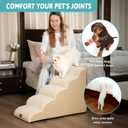 COZY KISS Dog Stairs for Small Dog 22.6" H, Curved Pet Step for Puppy, Older Cat, Medium Pet Ramp for High Bed, Ladder with High Density Foam, Durable, 5 Step, 15.7x33x22.6 inch, Beige