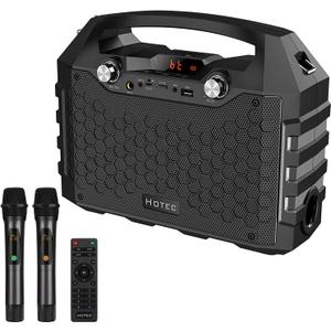 Hotec Wireless Bluetooth Portable PA Speaker System, Powerful Bluetooth Karaoke Machine with Dual Wireless Microphones for Karaoke, Wedding, Party, Teaching, Lecture, Church, Outdoor Indoor Activities