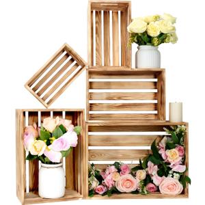 Wooden Crates for Display Large Rustic Nesting Wooden Basket with Handle, Farmhouse Wood Crate for Storage and Container, 5 Size Multipurpose Wood Basket for Fruits Vegetables Boxes XL