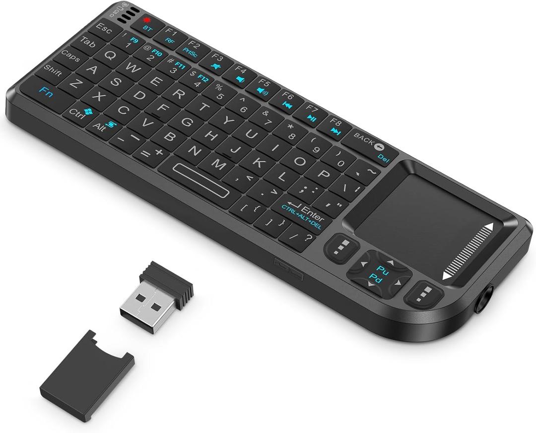 Mini Keyboard with Touchpad, Mini Bluetooth Keyboard, 2.4G Ultra-Thin Handheld Wireless Portable, Suitable for PC/ Tablet/ TV/ Smartphone, Suitable for Travel, Office and Home Use, Rechargeable