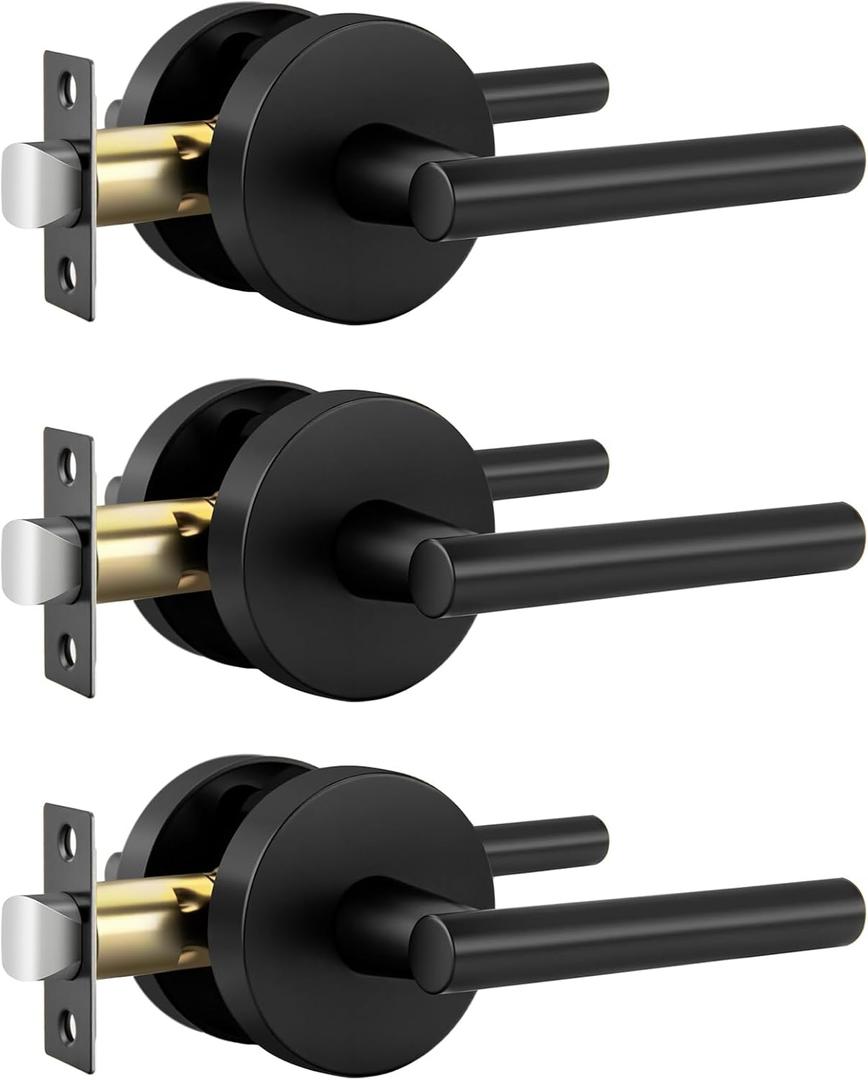 goldenwarm Matte Black Door Handles Passage, Zinc-Alloy Heavy Duty Black Door Handle for Hall and Closet, Lever Door Handles, Passage Door Hardware for Hallways, Closets and Laundry Rooms(3 Pack)