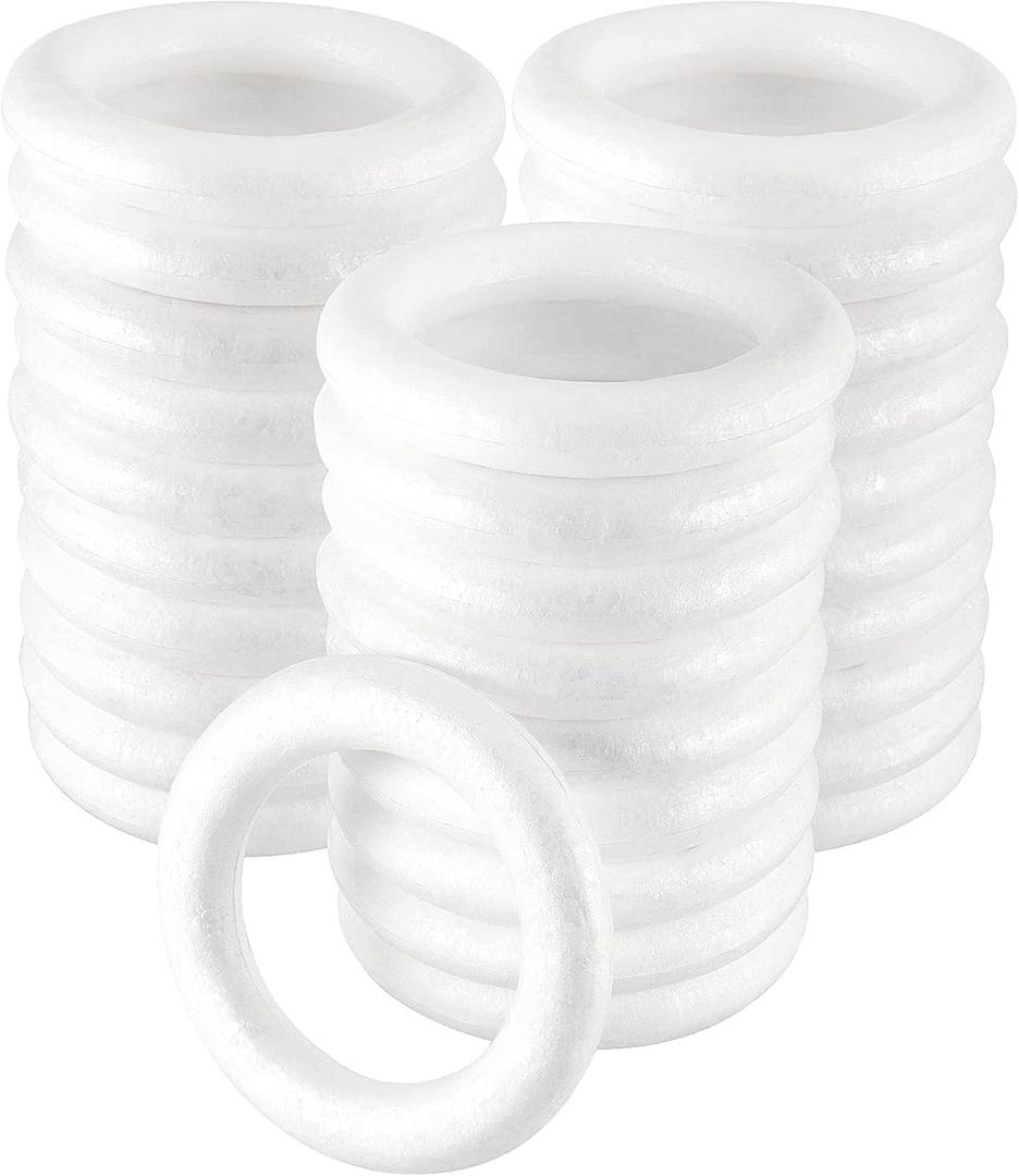 30 Pack 5.7 Inch Craft Foam Wreath, White Polystyrene Foam Circles Ring, Round Foam Wreath Form for Crafts DIY Arts Floral Projects Home Wedding Decor