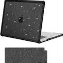 MOSISO Compatible with MacBook Air 15 inch Case 2025 2024 2023 M4 A3241 M3 A3114 M2 A2941,Anti-Cracking&Anti-Fingerprint Heavy Duty Glitter Plastic Hard Case with TPU Bumper&Keyboard Cover, Black