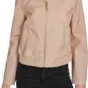 Cole Haan Women's Pin Stripe Rain Bomber Jacket, Light Sand, Large