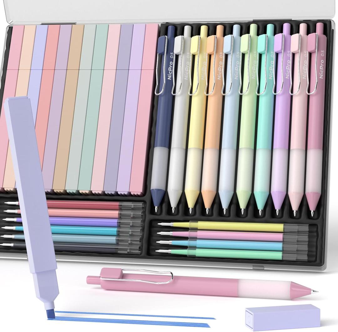 Nicpro 33PCS Aesthetic Highlighter and Gel Pen set with Case, 12 Bible Highlighters & Cute Pens Refills With Soft Ink & Tip, No Bleed Quick Dry for Bible Study Journaling Planner Notes School Supplies