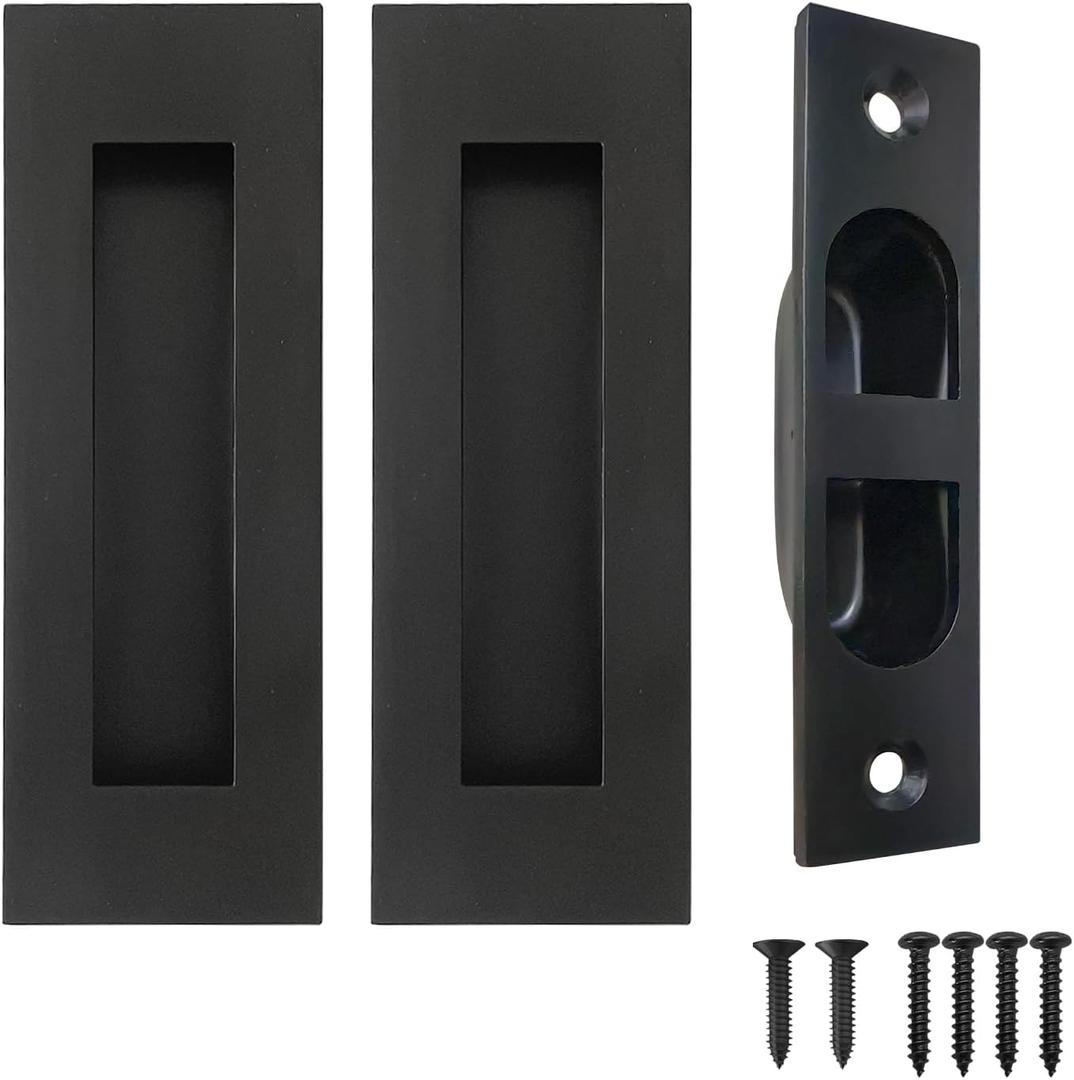 Pocket Door Handles and Edge Pull,4.72 inch Recessed Flush Finger Pulls,304 Stainless Steel Pocket Door Hardware, Black