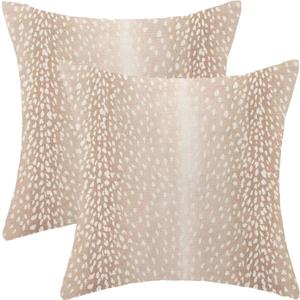Antelope Pillow Covers 20 x 20 Inch Pack of 2, Animal Skin Print Decorative Throw Pillow Cases Outdoor Linen Farmhouse Neutral Fawn Cushion Cover for Bedroom Home Sofa Decor