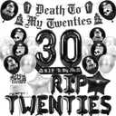 Death to My 20s Decorations, Rip to My 20s Birthday Decorations Party Supplies Set with Banner Sash Cake Topper Balloons, 30th Birthday Gothic Theme Party Decor for Women Men