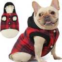 Fleece Lining Dog Hoodie for Medium Dogs Extra Warm Plaid Sweater with Drawstring Hooded Coats in Winter Puppy Jacket,Red L (Pack of 1)