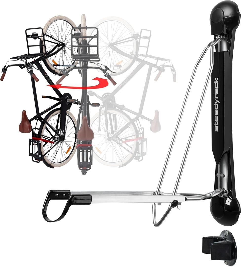 Steadyrack Bike Rack - Easy Lift Swivel Bike Wall Mount, Vertical Storage Solution for Bicycles with Fenders or Mudguards, Garage Bicycle Rack Wall Mount for Home