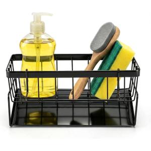 Dish Soap Holder - Kitchen Sink Caddy Organizer, Kitchen Countertop Organizer, with Stainless Steel Self Drain Tray, Rust-Free, for Sponge, Dish Soap Dispenser and Brush Storage Accessories, Black