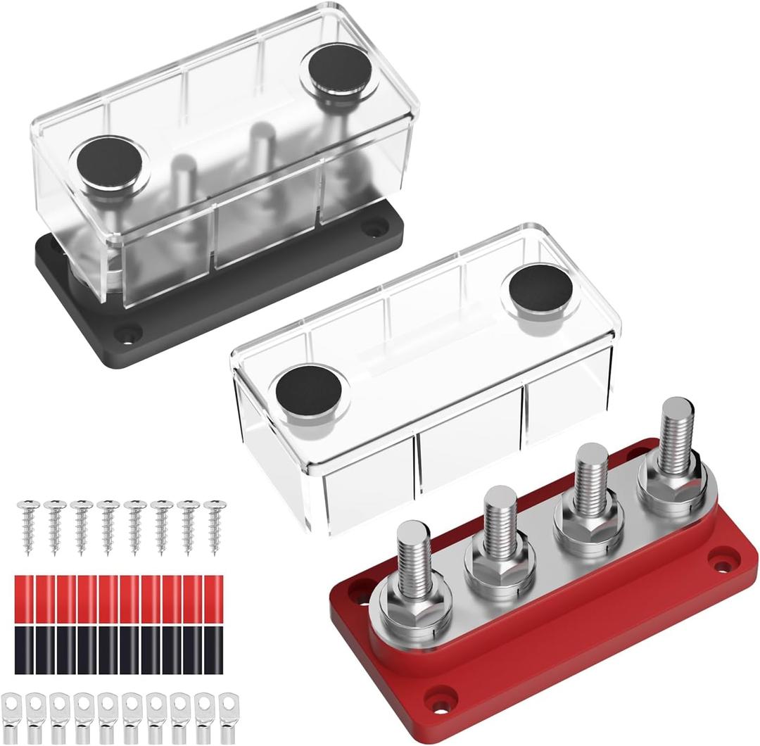 150A Bus Bar 12V Heavy Duty Power Distribution Block 4 x 5/16"(M8) Terminal Studs Waterproof Marine Bus Bar Terminal Block with Cover for Car Boat RV Solar System