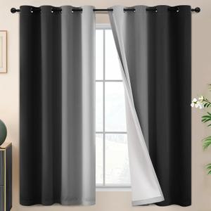SimpleHome Ombre 100% Blackout Curtains for Bedroom 63 Inches Long, Black with White Liner Room Darkening Thermal Insulated Grommet Curtain/Drapes for Living Room,2 Panels Set