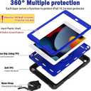 BMOUO Case for iPad 9th/8th/7th Generation 10.2", Shockproof 360 Rotating Stand Shoulder Hand Strap for iPad 9th/8th/7th Gen Case with Pencil Holder for iPad 10.2 inch 2021/2020/2019, Deep Blue