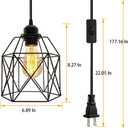 OmiSun Industrial Plug in Pendant Light, Black Cage Pendant Light Fixture with On/Off Switch, E26 Socket Vintage Hanging Light, Farmhouse Pendant Lighting for Kitchen Living Room Dining Room