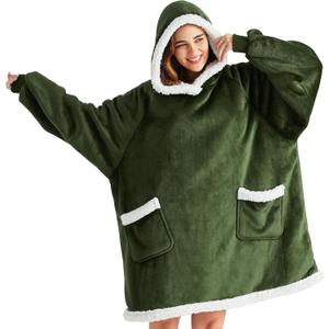 Bedsure Blanket Hoodie, Wearable Blanket for Adults & Kids as Gifts for Women Men, Birthday Gifts for Women Mom Girl Sherpa Oversized Hoodie, Olive Green, Standard