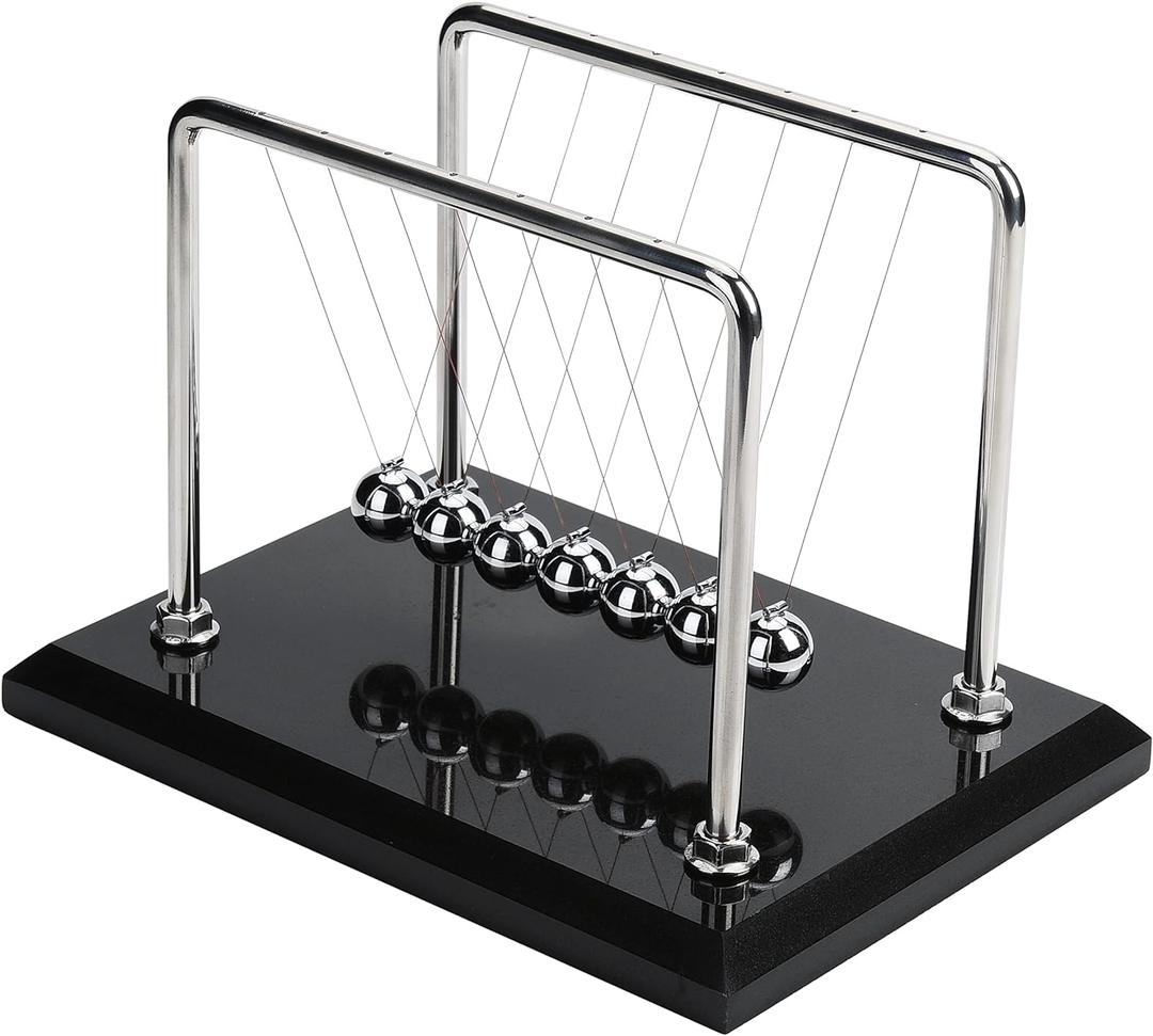 CERROPI Newton Cradle Balance Balls, Newton Pendulum with 7 Balls, Classic Newton Swing Ball, Science Physics Gadget | Desk Toys & Accessories, 70+ Sec Swingtime, Marble Base, Black