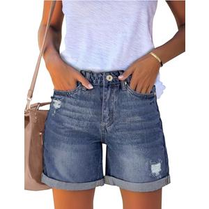 Luvamia Women's Casual Ripped Denim Shorts High Rise Summer Destoryed Jeans Shorts Jean Shorts Womens High Waisted Shorts Women Reef Blue Size Large
