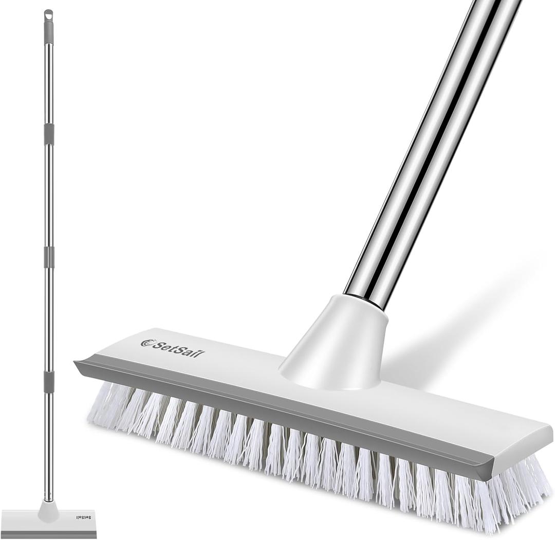 SetSail Floor Scrub Brush with 51-Inch Long Adjustable Handle 2 in 1 Scrape Brush Stiff Bristle Floor Scrubber for Cleaning Shower Bathroom Garage Kitchen Wall Deck Tub Tile (Grey 1 Pack)