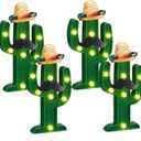 12 Pcs Fiesta Mexican Party Decoration LED Cactus Light with Mini Sombrero Straw Hats and Fake Beard Cinco De Mayo Table Decor Mexican Party Supplies for Fiesta Table Room Bedroom Decoration