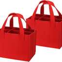 PATIKIL 6 Bottle Wine Carrier Tote with Divider, 2 Pack Wine Bottle Carrier Gift Bag, Reusable Felt Grocery Bag, Red