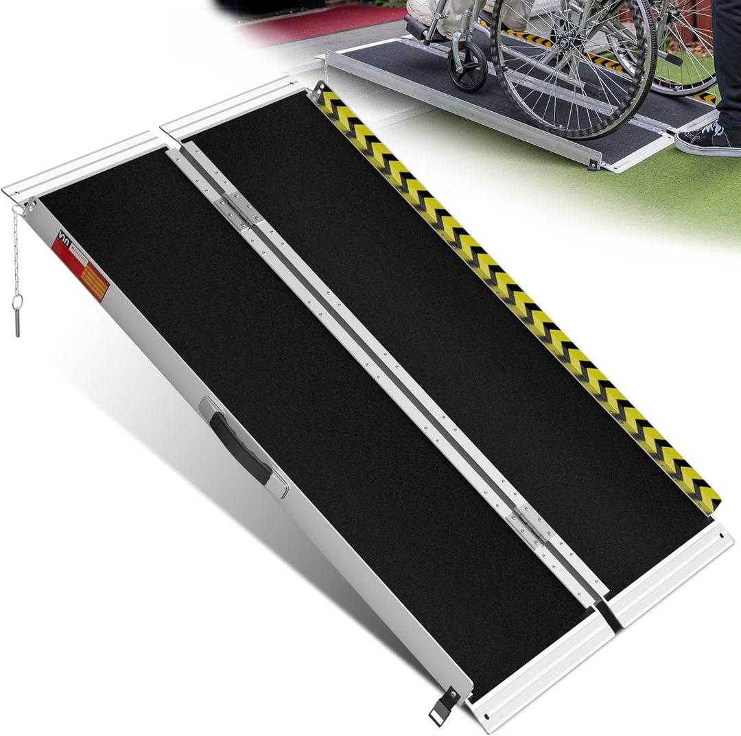 VNN Portable Wheelchair Ramp 4FT, Non-Slip Aluminum Ramps for Wheelchairs for Home, Handicap Wheelchair Ramps for Home Steps, Aluminum Loading Dock Plates, Doorways, Black