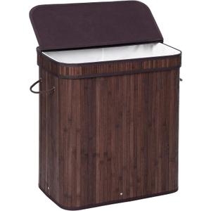 SONGMICS Laundry Hamper with Lid, Bamboo Laundry Basket with Handles, Foldable Storage Basket for Laundry Room, Bedroom, 100L, Brown ULCB063K02