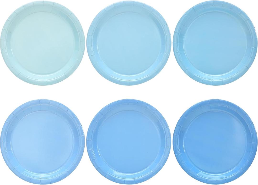 48 Pcs Blue Party Paper Plates, 9 Inch Cute Light Blue Disposable Dessert Baby Bridal Shower Dinner Birthday Cake Paper Plates for Party Bridal Baby Girl Shower Wedding Supplies