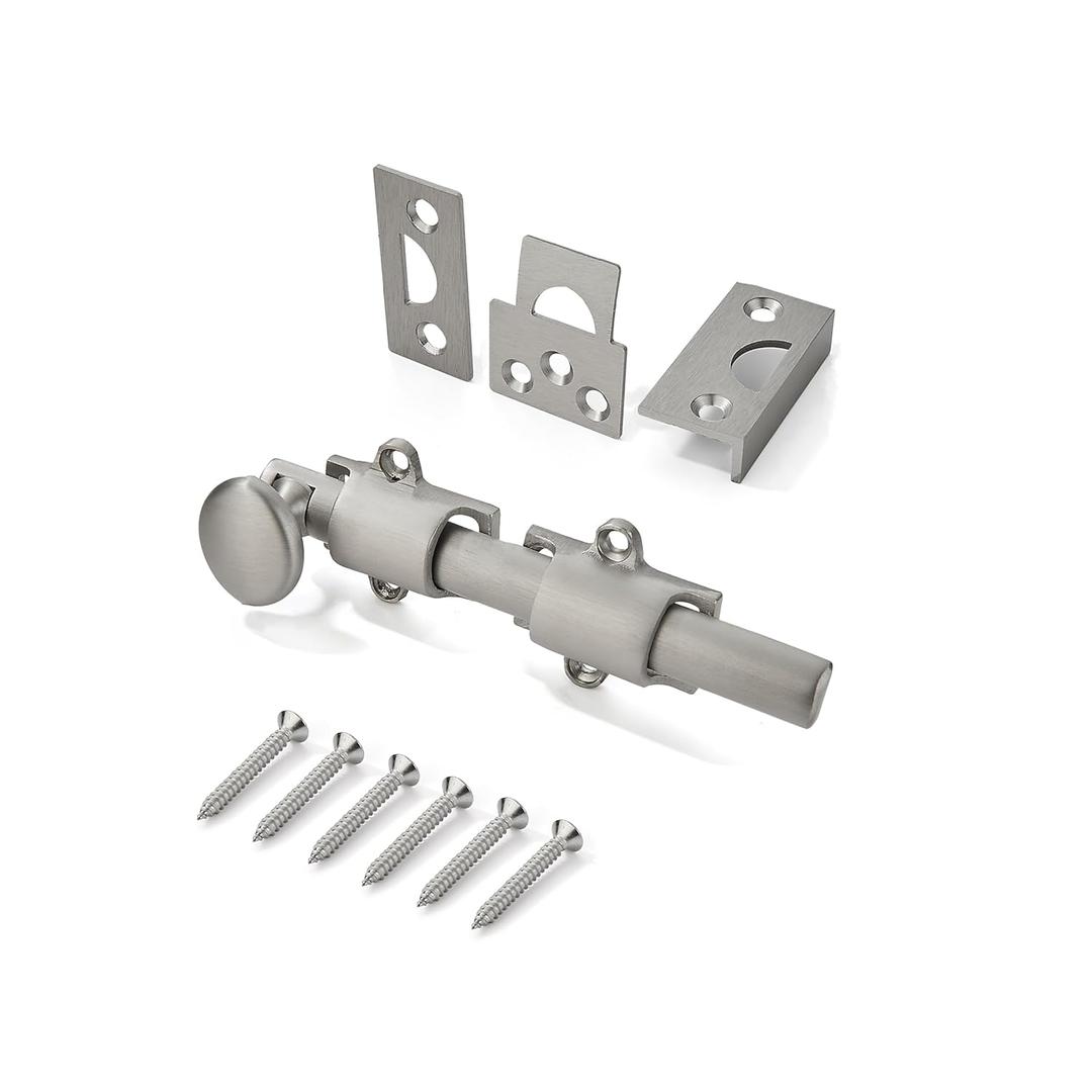 khtumeware 6 inches 2-Pack, Brushed Satin Nickel Solid Brass Dutch Door Surface Slide Latches & Slide Surface Bolts, Decorative Surface Slide Bolts for Windows and Doors