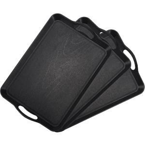 Plastic Serving Tray with Handles, 3 Pack Serving Trays for Breakfast/Coffee, Serving Platter Set, Black, 16.5"x 11"