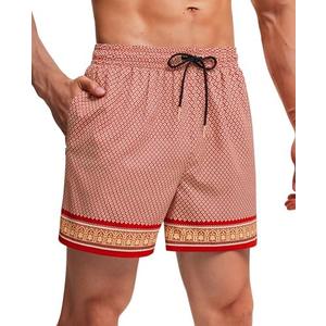 Gleeease Mens 5" Vintage Swim Trunks Bathing Suits with Mesh Lining Quick Dry Swim Shorts Men Swimsuits with Zipper Pocket, Size M