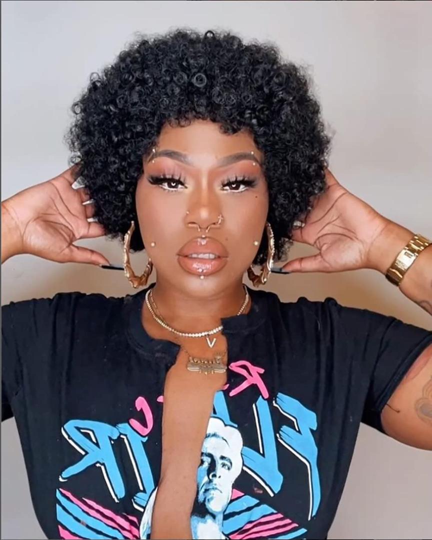 Short Curly Wigs for Black Women Human Hair Afro Kinky Curly Wig Brazilian Virgin Pixie Cut Wig Human Hair With Bangs 150% Density None Lace Front Bob Wigs 1B# (Afro Kinky Curly)