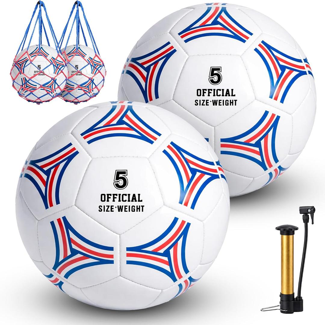 2 Pack Soccer Ball Size 5,Soccer Ball Set with 2 Bag, 1 Pump and 2 Needles,Soccer Ball Gifts for Teenagers,Official Size Ball,Indoor and Outdoor Training and Competitions use