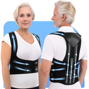 QFE Posture Corrector Back Brace for Men and Women Upper and Waist Body Support New Version Improving and Pain Relief Adjustable Neck Scoliosis Hunchback Slouching Kyphosis Invisible Under Black X-Large (Black, XL)