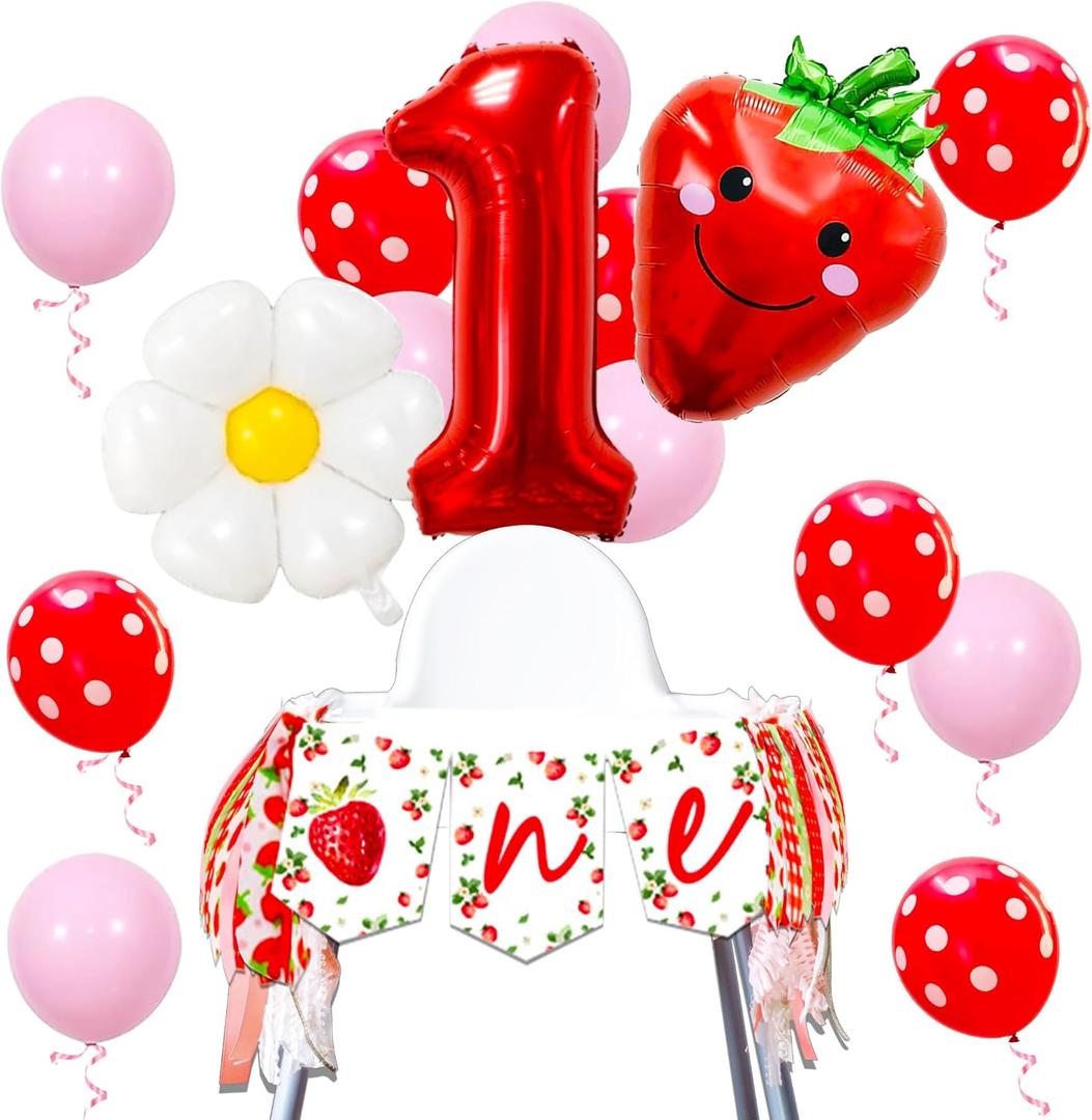 JeVenis My Berry First Birthday Banner Party Decoration Strawberry 1st High Chair Banner Decorations Berry First Birthday Decor