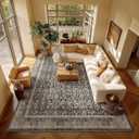 Washable 8x10 Area Rugs for Living Room, Boho Non-Slip Vintage Distress Large Rugs for Bedroom Dining Room Nursery Office, 0.3" Neutral Oriental Throw Thin Carpet, Black/Blue/Multi,A1