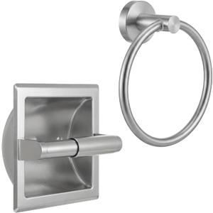 LemonRoad 2 Pcs Chrome Recessed Toilet Paper Holder and Towel Ring Set, Stainless Steel Bathroom Hardware, Wall Mount Pivoting Toilet Paper Dispenser & Heavy Duty Towel Roll Holder for Bathroom