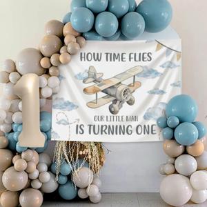 Airplane 1st Birthday Decors,Time Flies 1st Birthday Decorations Boys Vintage Airplane Theme First Backdrop Number 1 Balloon for How Time Flies Birthday Party Supplies (White)