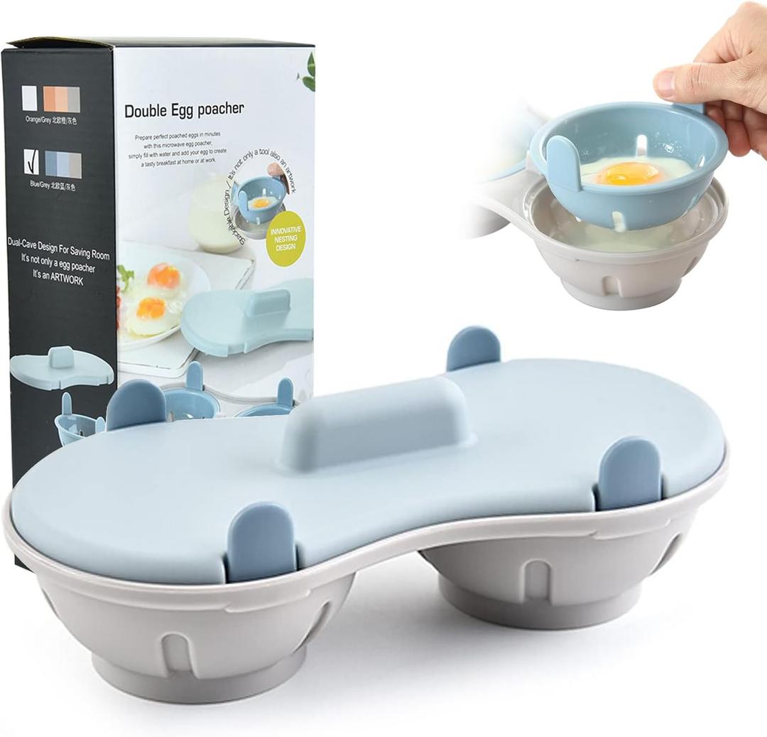 Egg Poacher Microwave Egg Cooker, 2 Cavity Edible Silicone Double Drain Poached Egg Cups, Microwave Egg Poacher Kitchen Cooking Gadgets