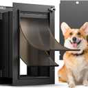 Doggy Door, All Aluminum Dog Door for Wall, Medium Doggie Pet Door, with Closing Panel, 2 Magnetic Flaps Energy Efficient, Wide Telescoping Tunnel for Interior & Exterior Walls, Pet Up to 45Lbs Black