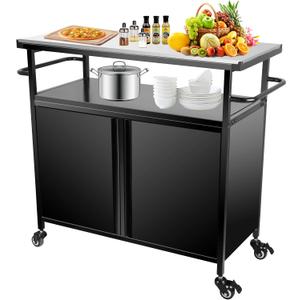 Heavy Duty Outdoor BBQ Grill Cart with Storage, BBQ Prep Table, Triple-Shelf Multi-Functional Grill Table on Wheels and Handle - Perfect for Patio, Backyard and Outdoor Grilling
