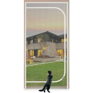 QWR Reinforced Cat Screen Door,Fits Door Size 32''x 80'',Thickened Cat Proof Screen Door with Zipper Closure for Living Room,Kitchen,Bedroom.