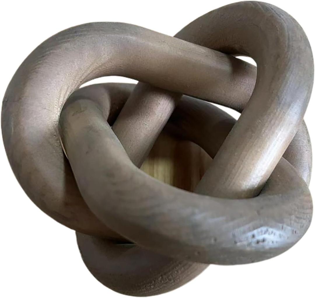 Wood Knot Chain Link Decor - 3 Link Boho Wooden Hand Carved Decorative Wooden Links Knots for Coffee Table Entryway Modern Farmhouse Shelf Decoration (Coffee)