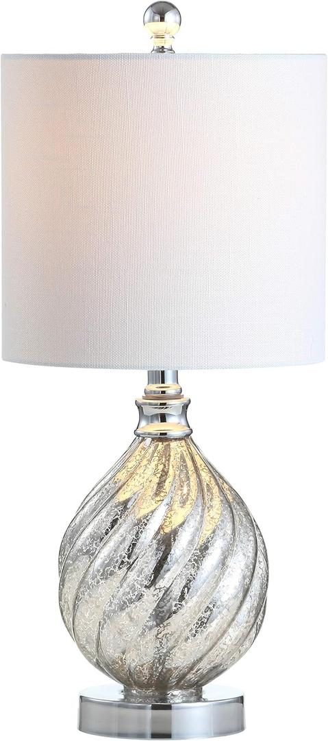 JONATHAN Y JYL1034A Lawrence 20.5" Glass/Metal LED Table Lamp Transitional Glam Bedside Desk Nightstand Lamp for Bedroom Living Room Office College Bookcase LED Bulb Included, Mercury Silver